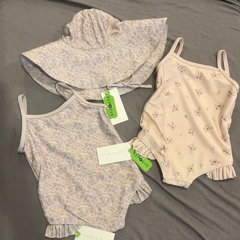 2 Jamie Kay floral bathing suits with cute matching sun hat-NWT.